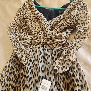 Tadashi Collection Ruched Leopard Print Mesh Dress.